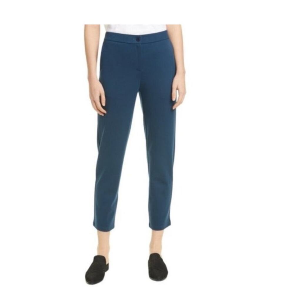 Eileen Fisher Ankle Pants Womens Medium Blue Tencel Blend Pockets Work Casual